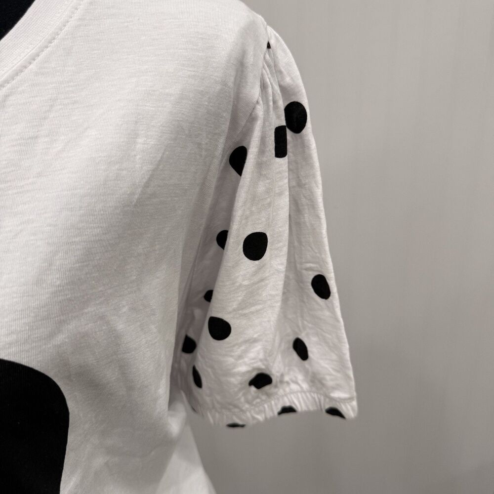 Disney Women's 1X White Minnie Mouse Polka Dot Sleeve Crewneck T-Shirt - Picture 3 of 7